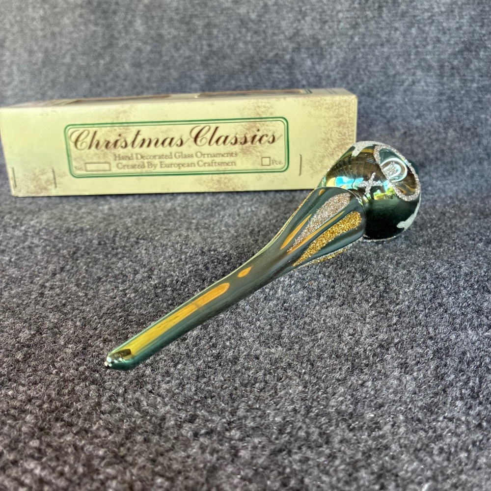 Vtg Christmas Classics Glass Tree Topper Hand Decorated Made in Romania Green - Picture 15 of 16